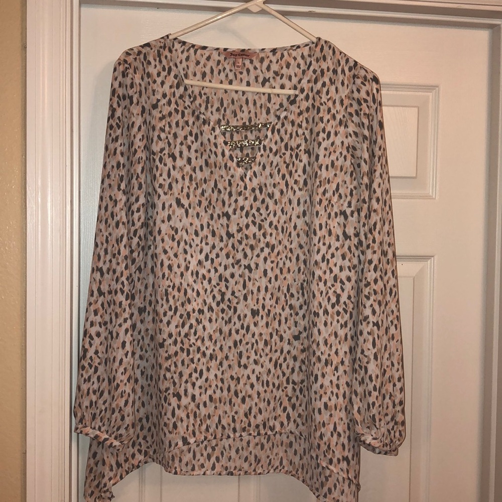 Pink and gray leopard blouse